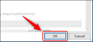 The &quot;OK&quot; button in the &quot;Options&quot; panel.