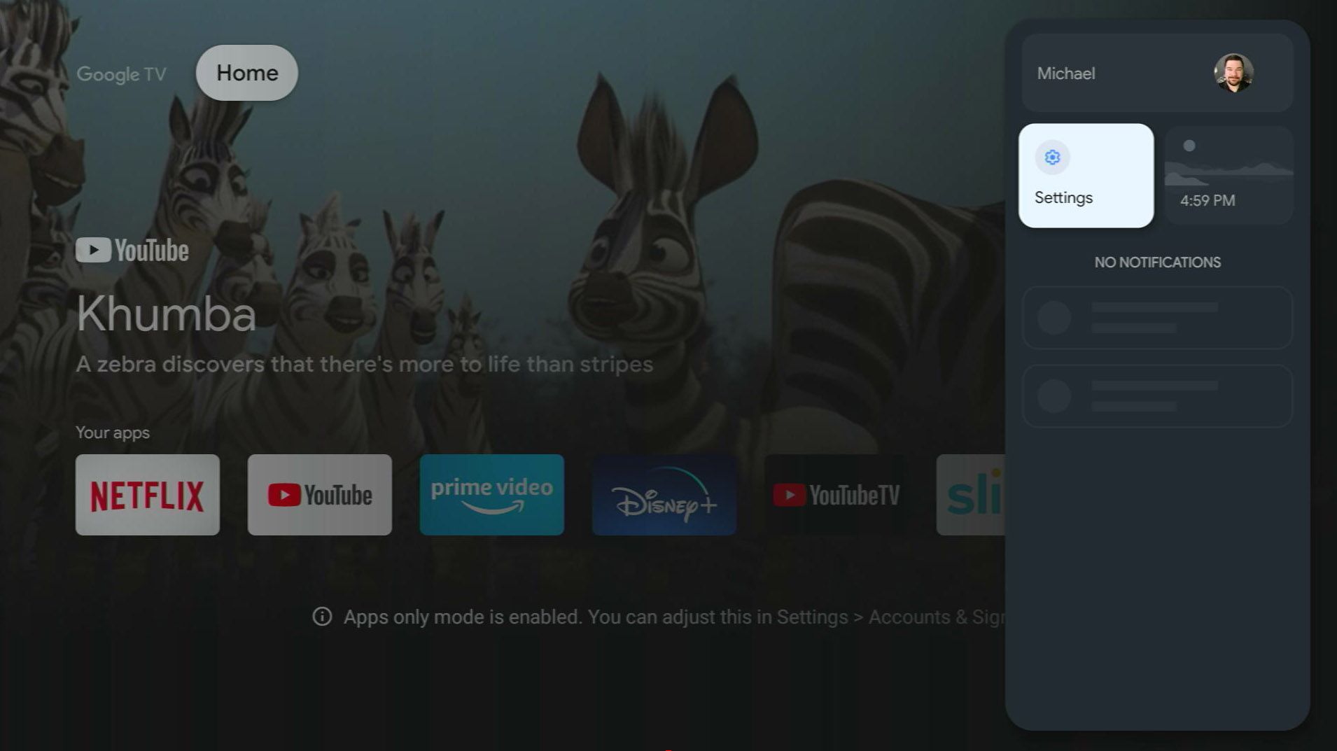 Chromecast with Google TV main settings button