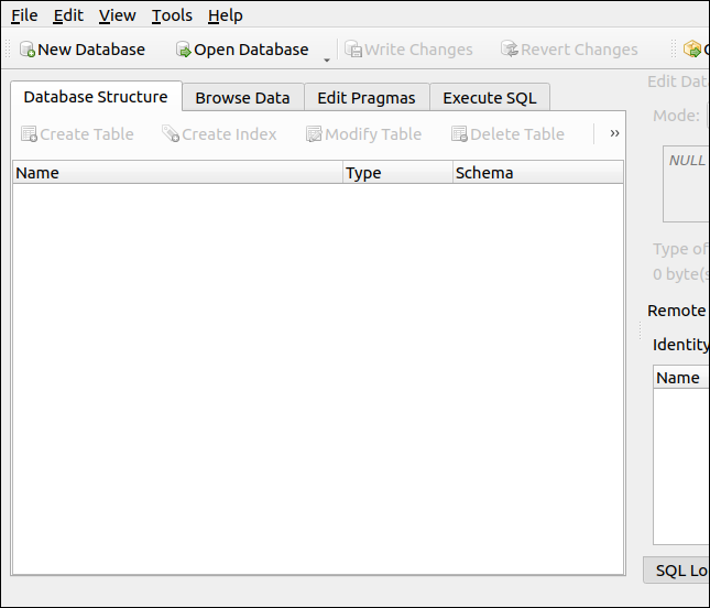 DB Browser for SQLite at first launch