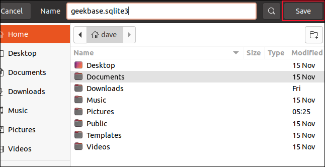 File save dialog with "geekbase.sqlite3" entered as the filename