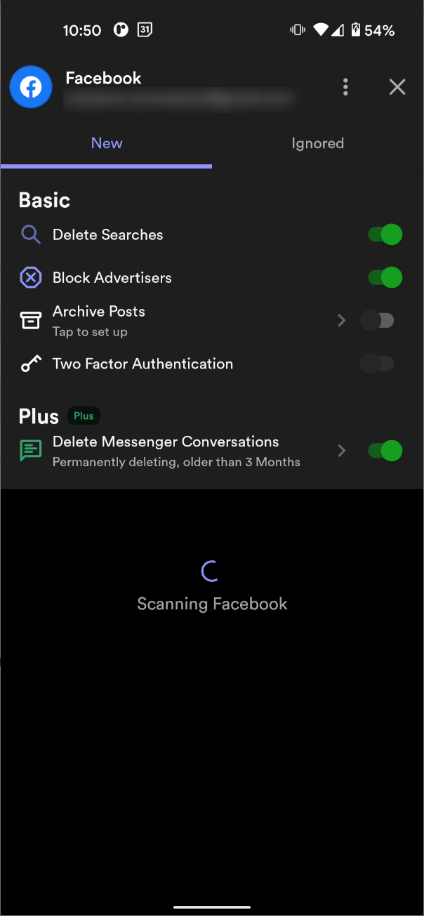 A screenshot of Jumbo Privacy's Facebook options