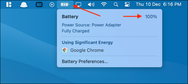Click Battery Icon to See Percentage