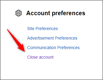 Close account option in account preferences group