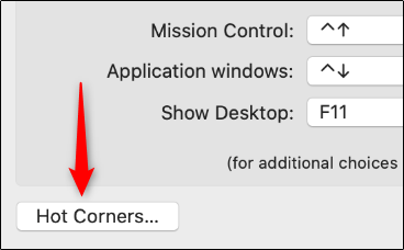 Hot corners button in mission control