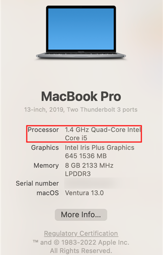 The specs of an Intel-based Macbook Pro.