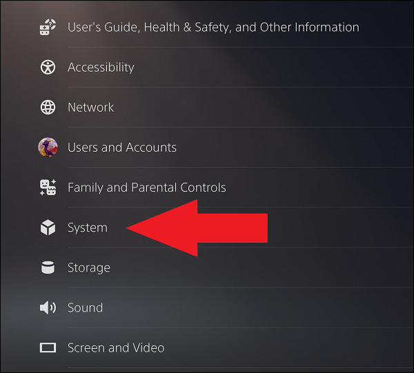 where to find system option in ps5 settings