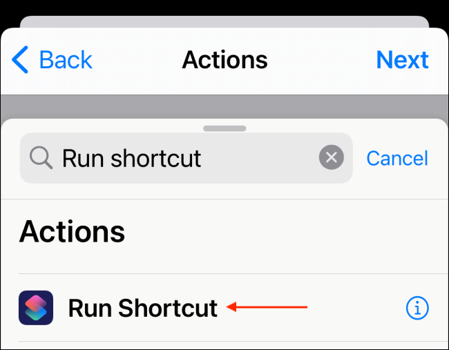 Select Run Shortcut Action