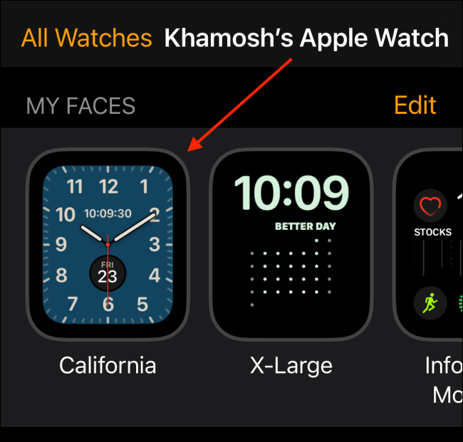 Select Watch Face From My Faces Section in Watch App