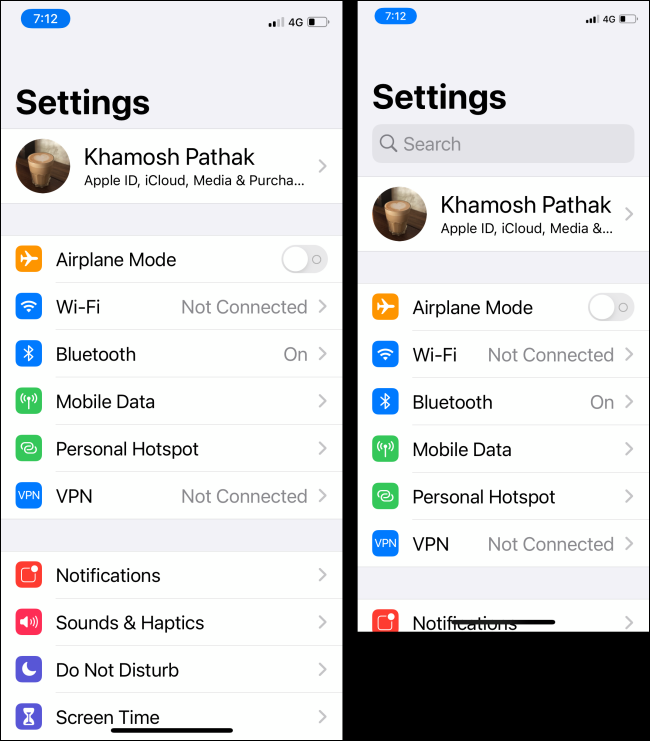 Settings App in Standard and Zoomed Mode