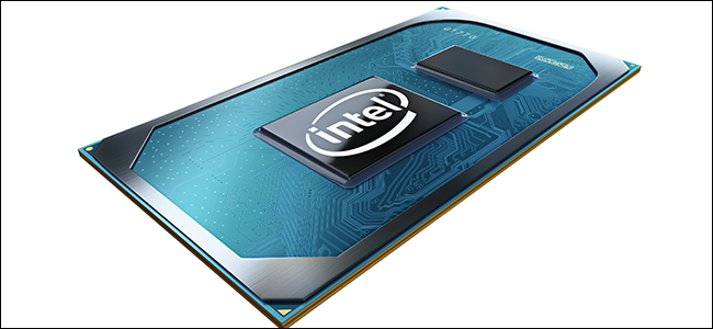 A computer rendering of Intel's Tiger Lake processors with ice blue and silver coloring.
