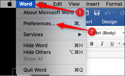 Word preferences in Mac