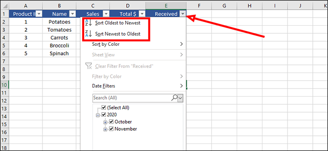 How to Make Sortable Headings in Excel