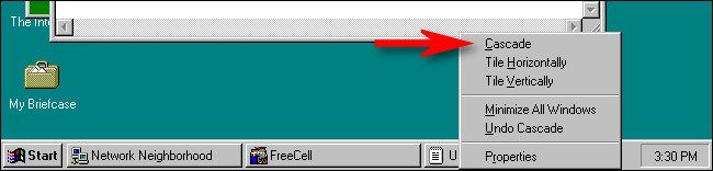 The cascade option in Windows 95.