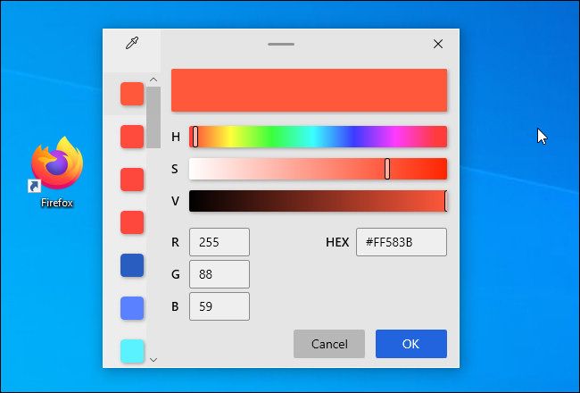 The Color Picker color adjustment window.