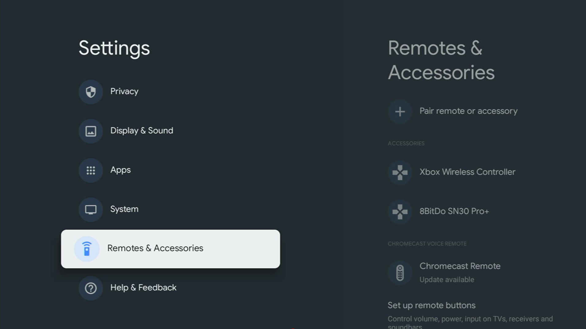 Chromecast with Google TV Bluetooth menu