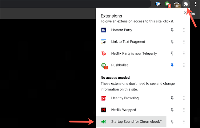 Open the extensions tray on Google Chrome