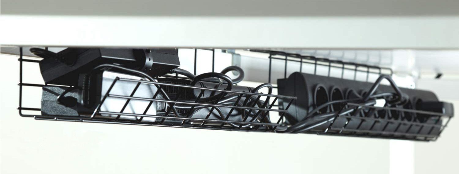 Under-the-desk cable tray.