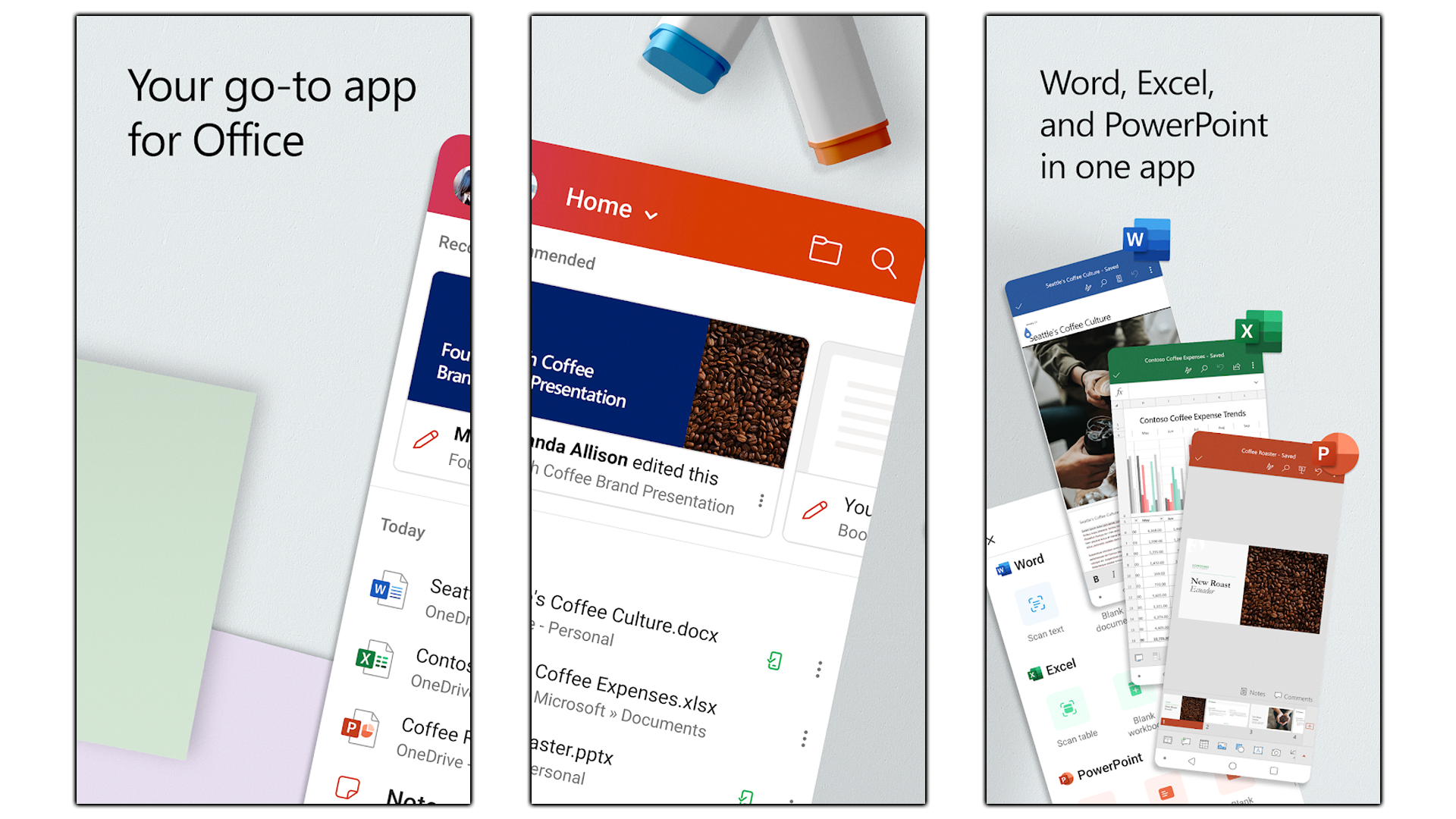 Screenshots of the Office Android app.