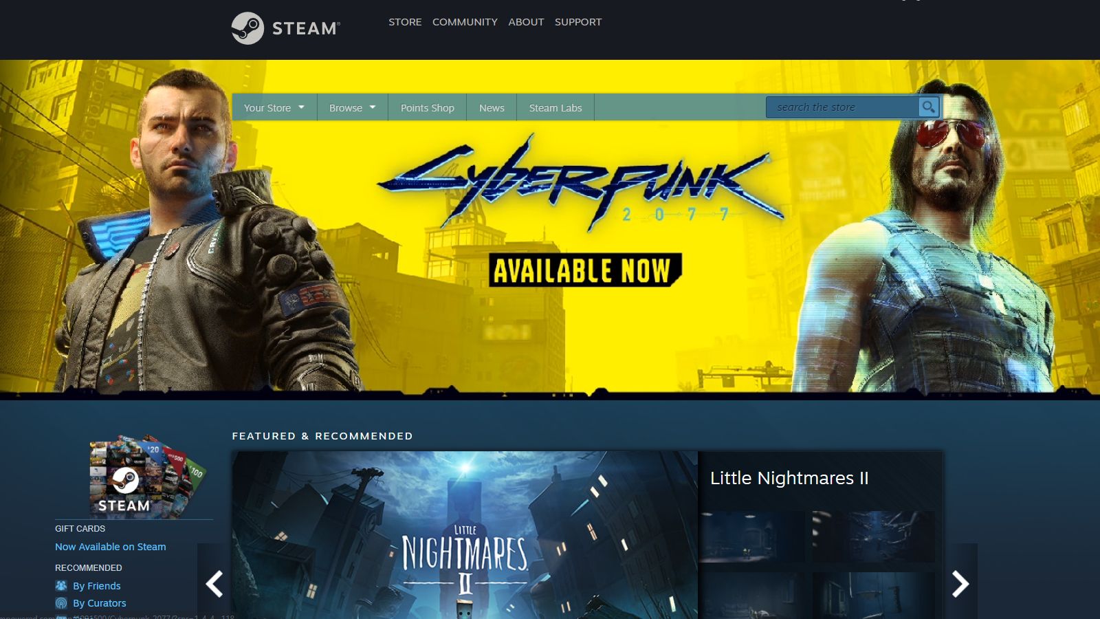 Screenshot of the Steam home page