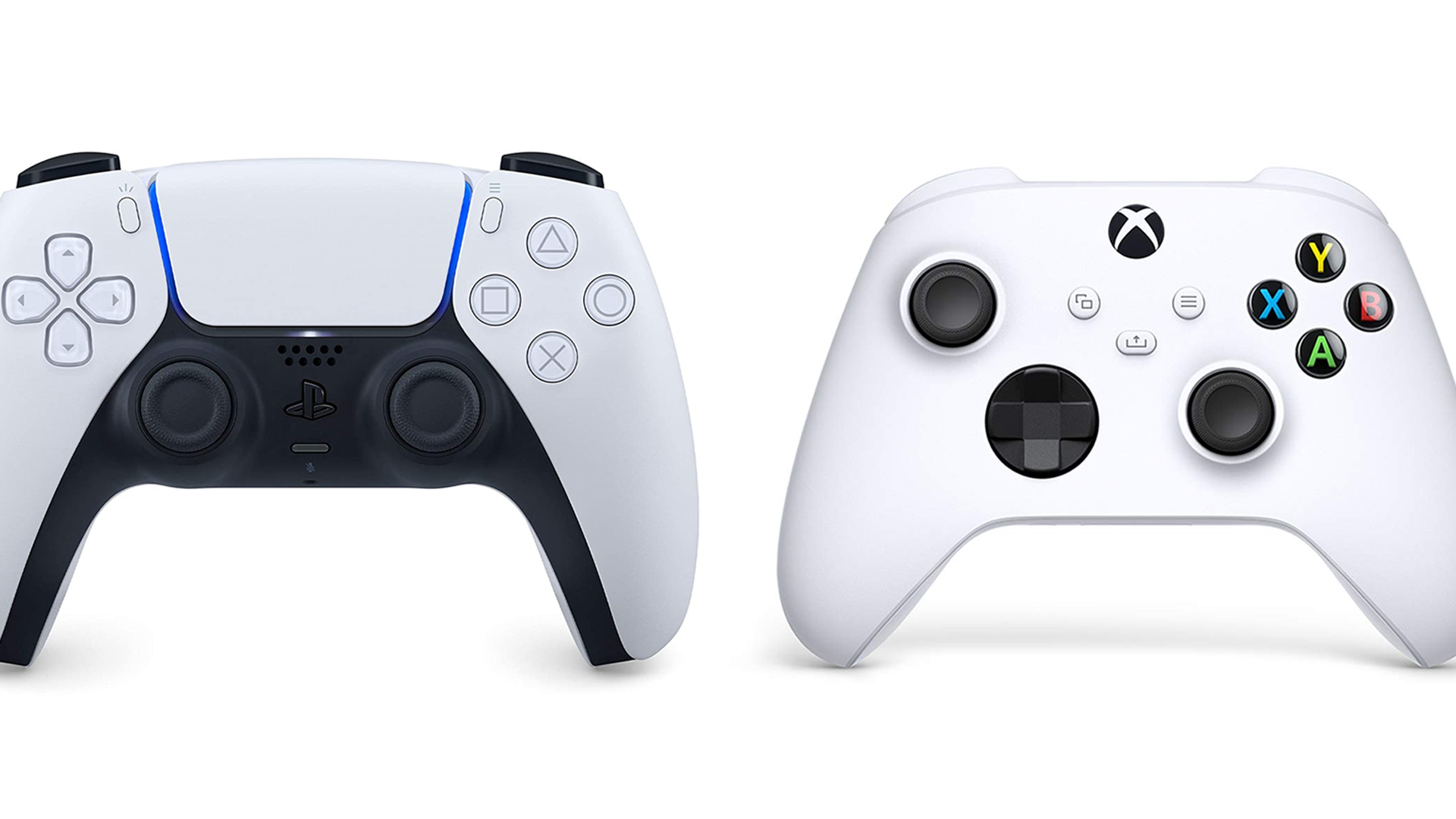 A photo of the PS5 and Xbox controllers.