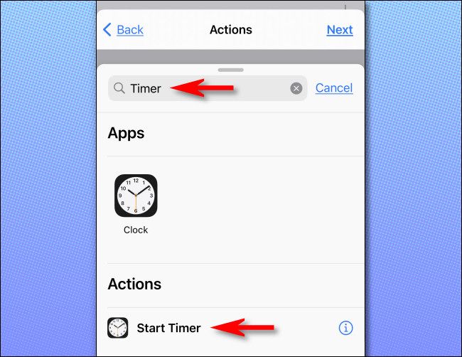 Search for "Timer," then tap "Start Timer."