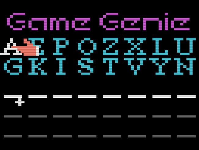 The NES Game Genie Code Entry Screen.