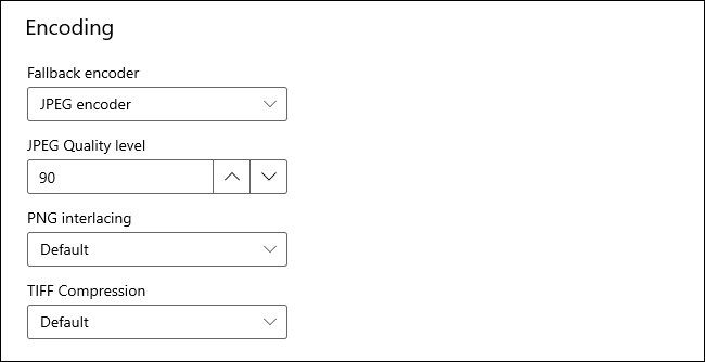 The "Encoding" options in the PowerToys Image Resizer module.