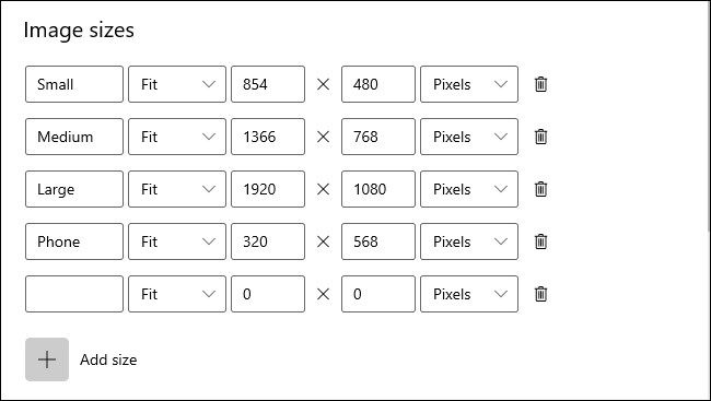 The "Image sizes" options in the PowerToys Image Resizer module.