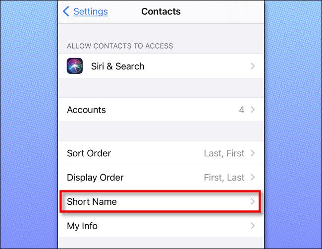 In Conacts settings on iPhone or iPad, tap 