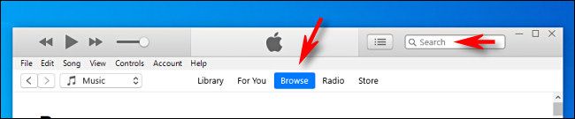 Browse or search in iTunes on Windows 10.