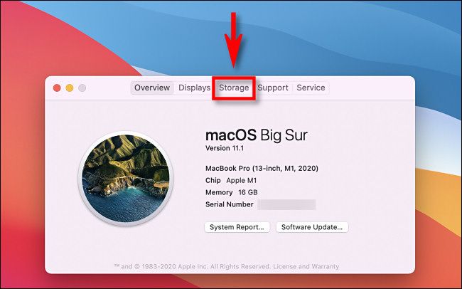 In the "About This Mac" window, click the "Storage" button or tab.
