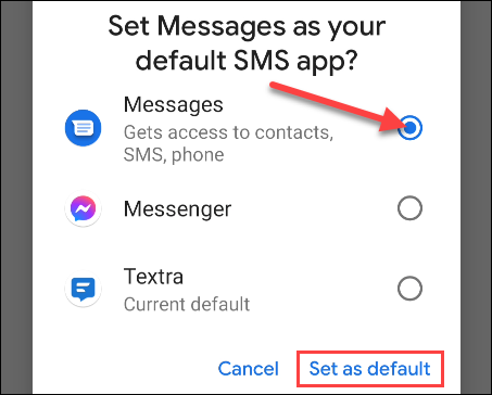 select messages and set as default