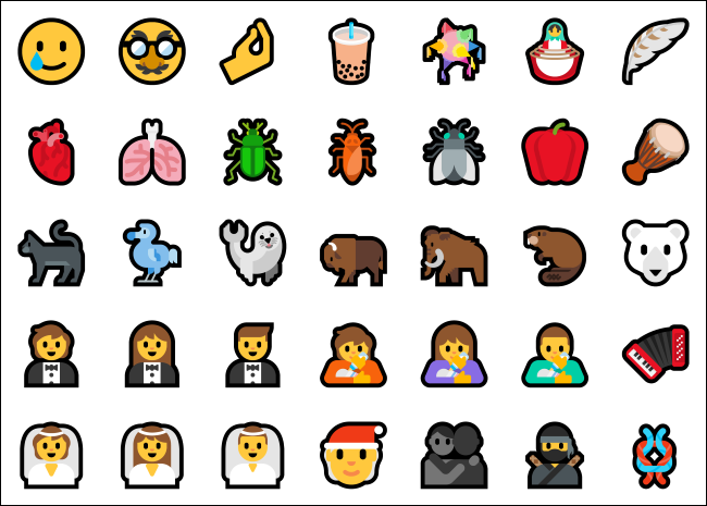Some new emoji for Unicode 12.1 and 13.0 on Windows 10.