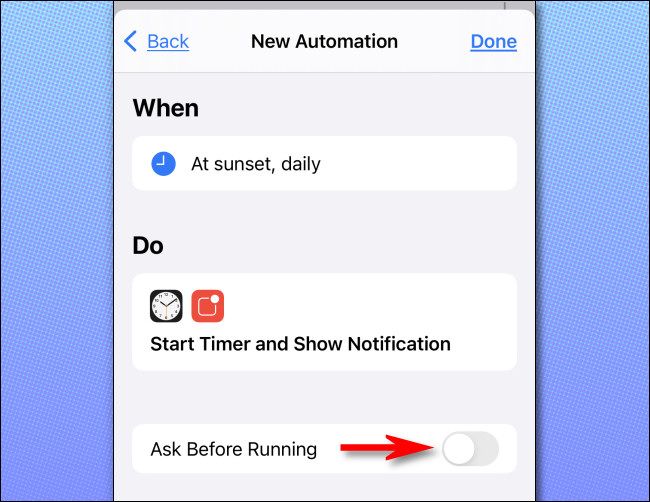 Tap "Ask Before Running" to turn it "Off."