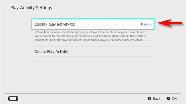 In Nintendo Switch settings, select "Display play activity to."