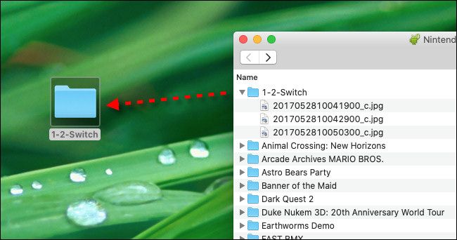 Drag and drop Nintendo Switch screenshot files from Android File Transfer onto your Mac desktop.