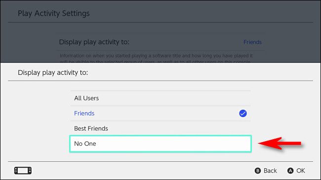 On the Switch, set "Display play activity to" to "No one."