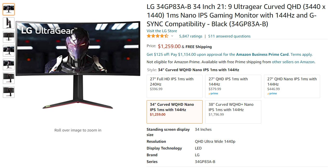 Amazon LG monitor listing 