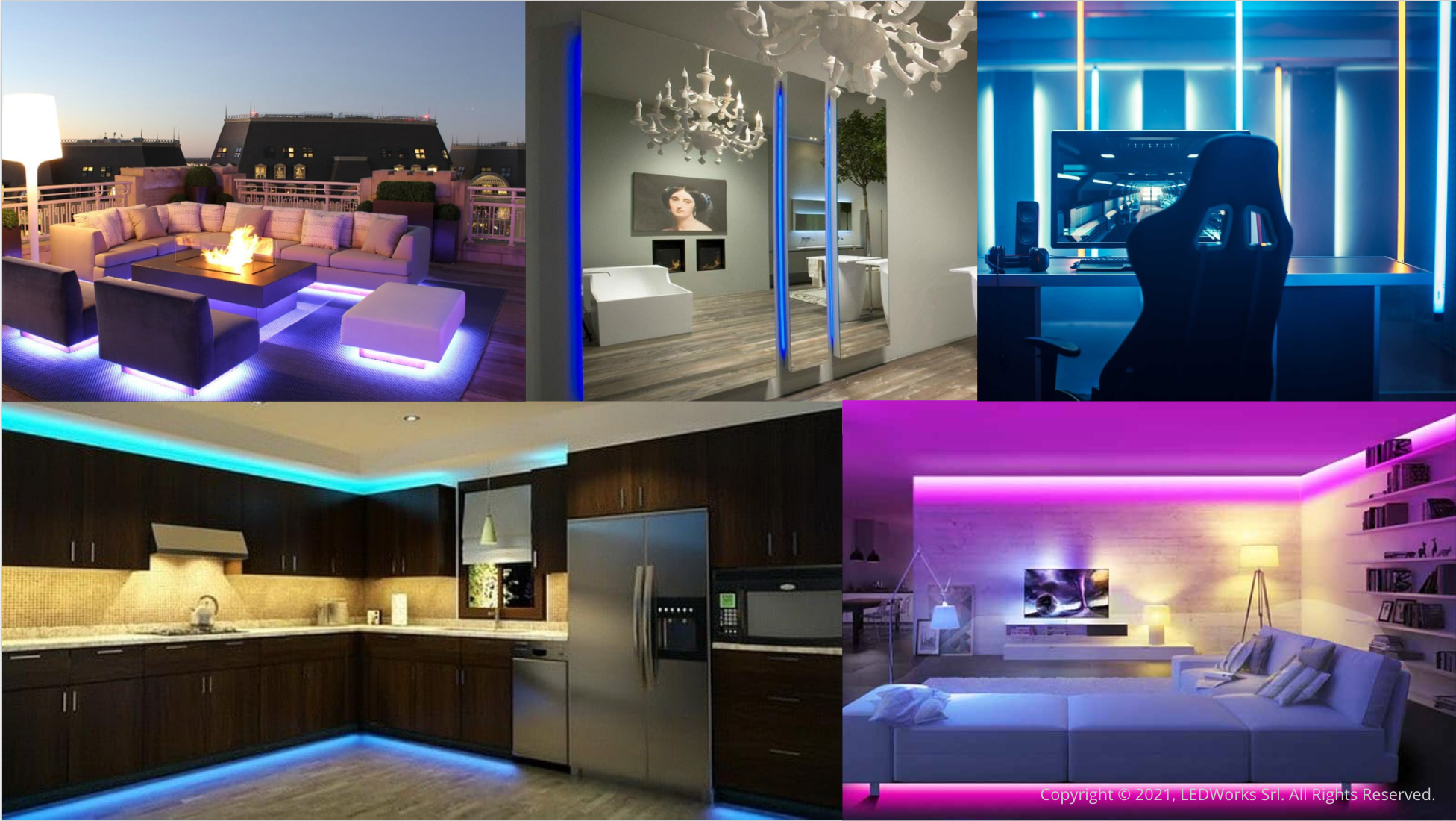 LED strips in living rooms and bedrooms.