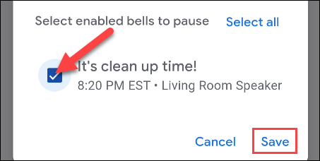 choose the bells to pause and save