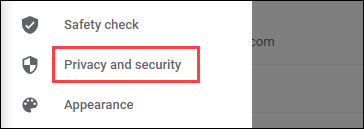 enter privacy and security section