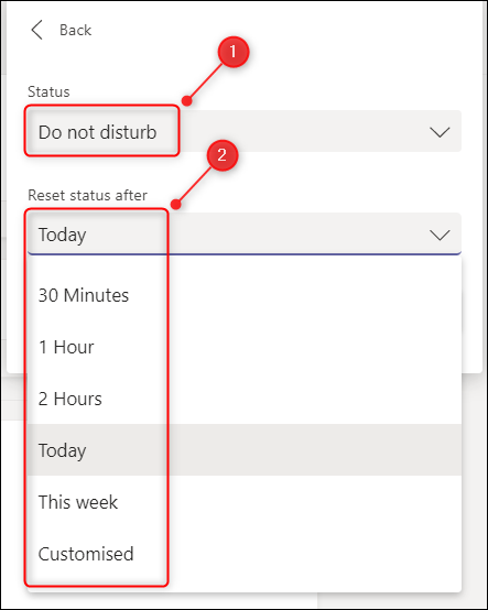 The "Duration" time options.