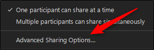 Advanced sharing options button