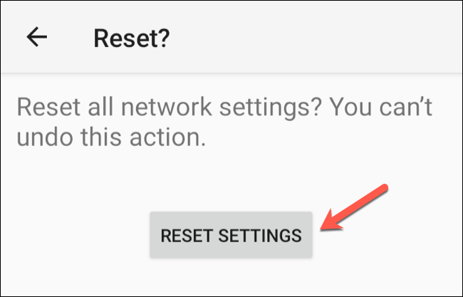 Tap "Reset Settings" to begin the network reset process.