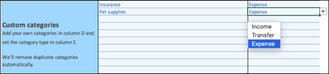 Custom Categories in Money In Excel