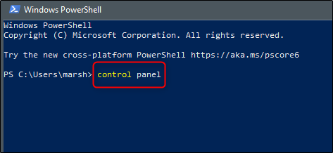 Control Panel powershell command