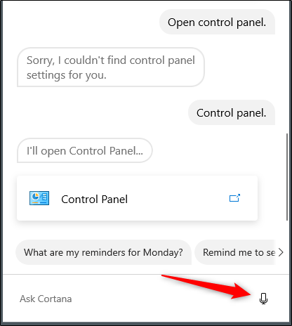 Cortana control panel voice command