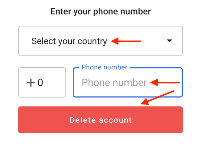 Enter Phone Number and tap Delete Account in Signal for Android