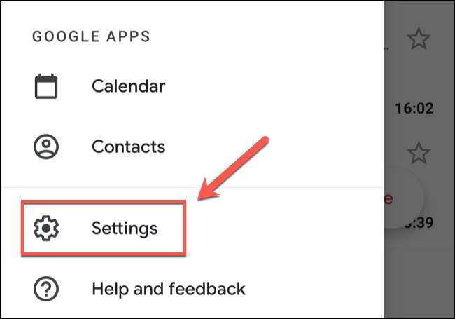 In the Gmail app menu, tap the "Settings" option.