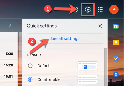 In the Gmail web interface, click the settings gear icon > See all settings option.